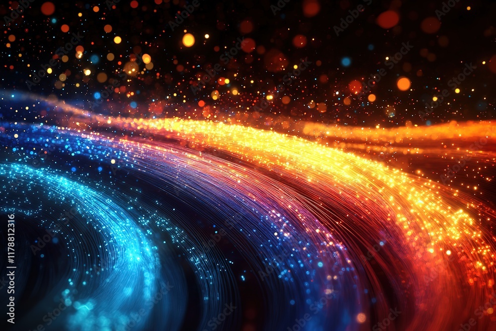 Poster an abstract technological background featuring a futuristic display of internet fiber effects, creat