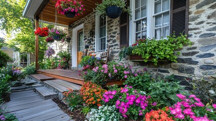 Stone House Porch Garden Oasis 