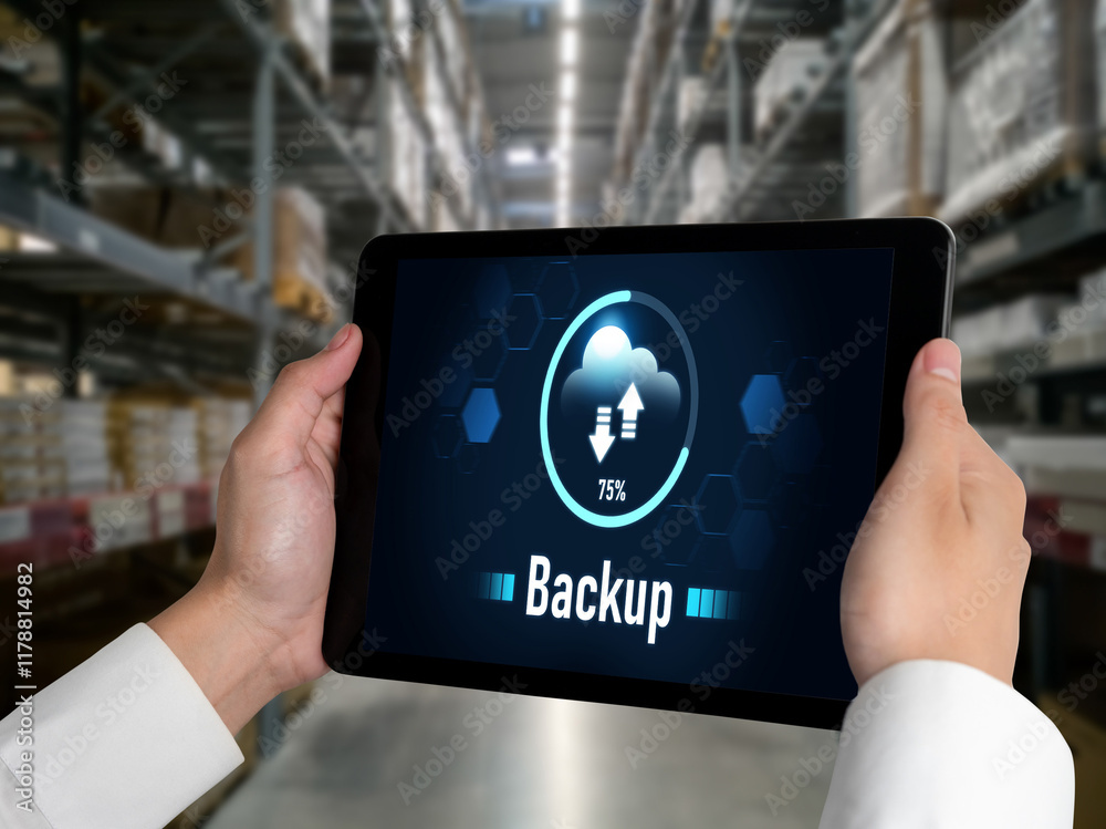 Poster backup storage data internet technology business concept. database storage cloud technology file dat