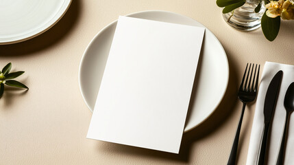 A Blank Minimal Mockup on a Smooth Table with a Copy Space on Envelope in the Middle of the Clean Plate