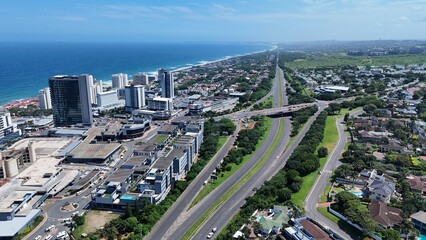 Aerial Footage of Umhlanga Rocks on a Sunny Day in KwaZulu-Natal with Stunning Coastline Views