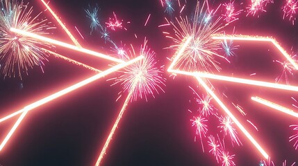 Naklejka premium Neon Lights and Fireworks Display at Night