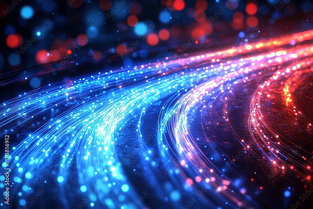 Poster an abstract technological background featuring a futuristic display of internet fiber effects, creat