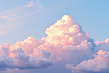 Serene Pastel Cloudscape Soft Pink and Purple Cumulus Clouds at Sunset