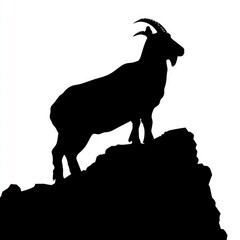 Obraz premium Majestic Mountain Goat Silhouette: A Captivating Black and White Wildlife Image