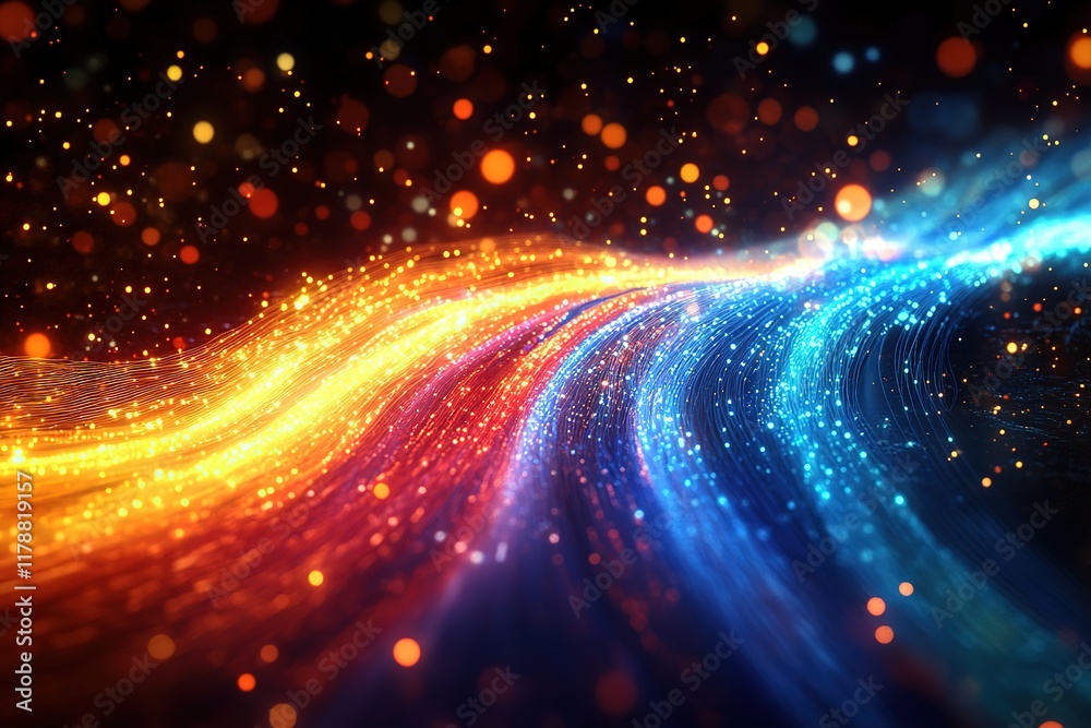 Poster an abstract technological background featuring a futuristic display of internet fiber effects, creat