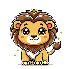 Cute lion cub in cartoon style isolated on white background. vector illustration