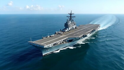 Military aircraft carrier ship in the sea