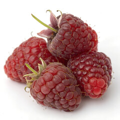 A small cluster of loganberries with deep red, slightly bumpy skins, arranged naturally. Their rich tones and intricate surface details pop against the clean white background
