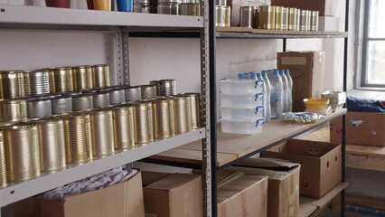 The warehouse of the Food Bank. Charity Food Donations