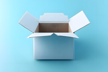 Open Cardboard Box on Blue Background for Shipping and Packaging Concepts