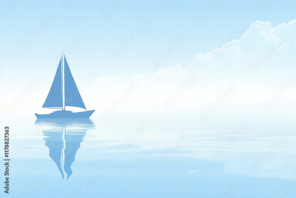 Aufkleber calm water with a simple boat silhouette and soft reflections creating a serene atmosphere for text 