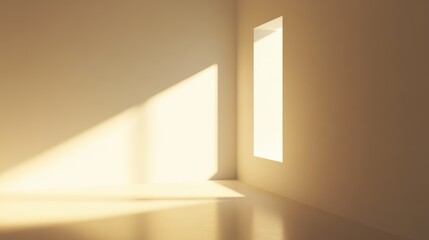 Fototapeta premium A serene minimalist interior featuring soft natural light streaming through a window, creating gentle shadows and a harmonious atmosphere.