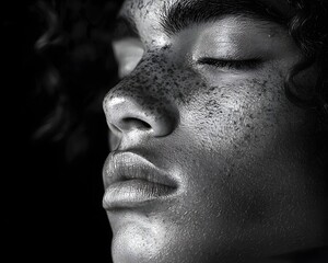 Powerful Black and White Portrait of a Person in a Moment of Introspection and Vulnerability