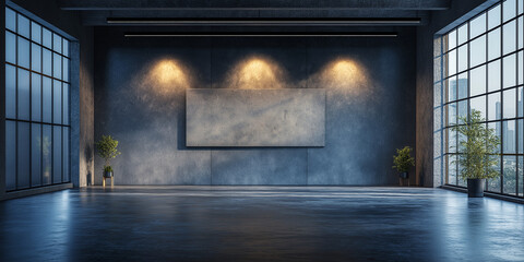 Modern minimalist art gallery interior urban location architectural photography contemporary environment wide-angle view design concept