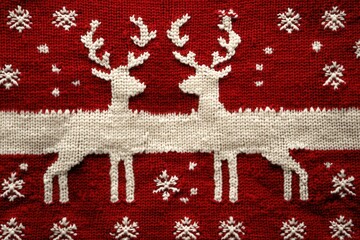 Festive red and white Christmas sweater with reindeer and snowflake design pattern