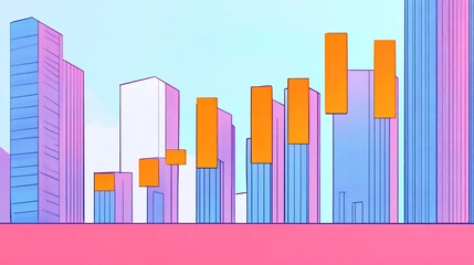 Fototapeta premium Vibrant Cityscape Illustration: Boldly Rising Urban Growth. AI Generated