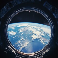 View of the Earth from the International Space Station. The blue sky is filled with clouds