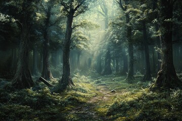 Enchanted Forest Pathway , Serene Nature Scene