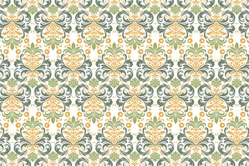 seamless floral pattern with vintage abstract botanical motifs and ethnic ikat textures for fabric, textile, wallpaper, and fashion design