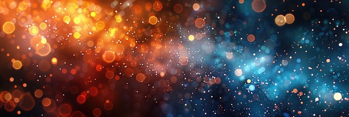 Fototapeta premium Defocused abstract bokeh lights in warm orange and cool blue colors on a dark background. Concept of festive, dreamy atmosphere.