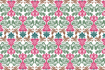 vintage seamless floral pattern with abstract botanical elements and ethnic ikat motifs for fabric, wallpaper, fashion textiles, and design