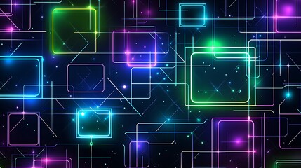 Abstract Neon Lines and Glowing Squares Design