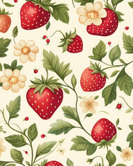 A strawberry and flower patterned wallpaper