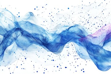 Serene Watercolor Illustration of Floating Blue Waves with Abstract Data Connections and Dots