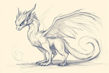 Obraz premium A white dragon with a long tail. The tail is curled up. The dragon has a long neck