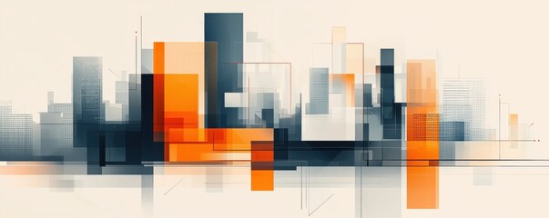 Obraz premium Abstract cityscape with geometric shapes and bold color contrast