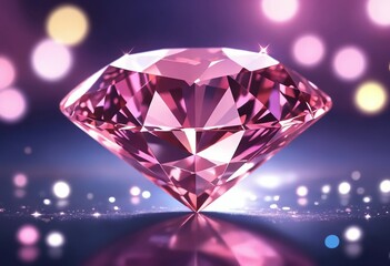 Pink diamond on sparkling surface with bokeh