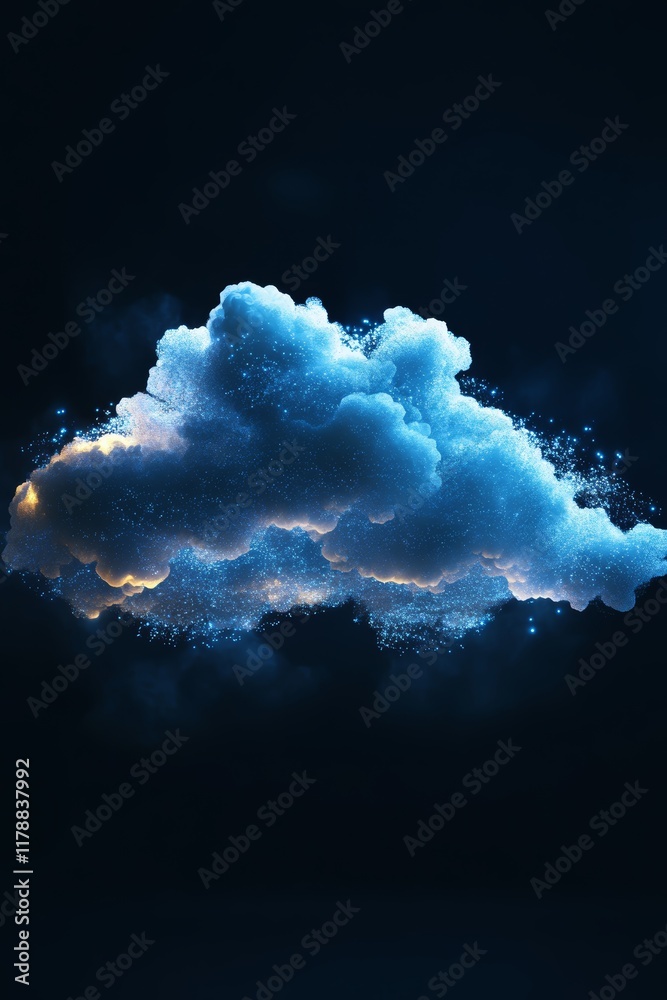 Wall mural ethereal cloud form surrounded by blue light and sparkles for abstract data visualization concepts