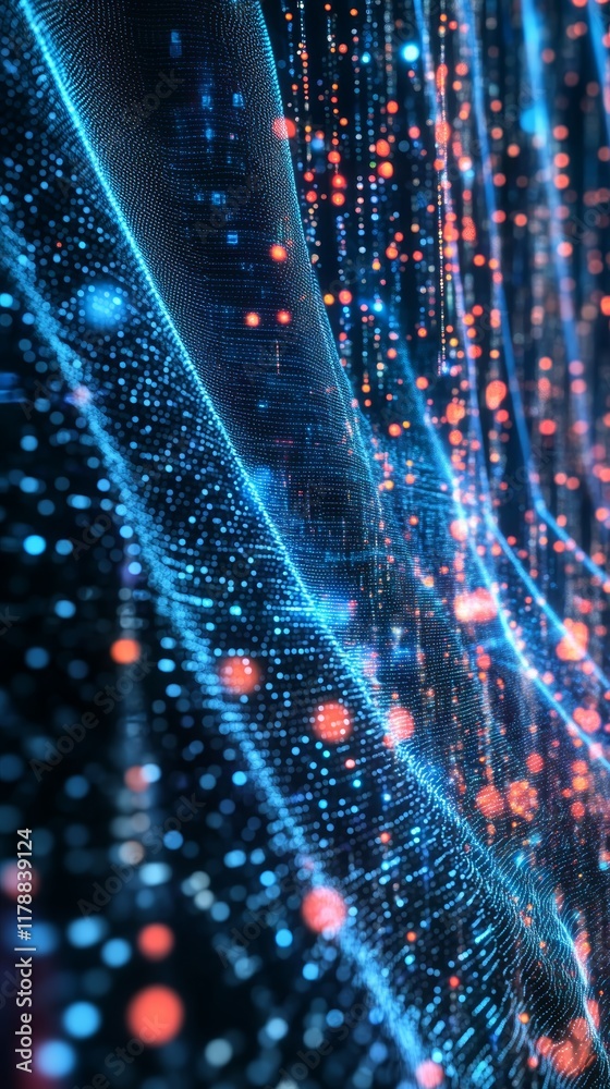 Poster abstract background of big data streams with colorful particles and light effects for technology the