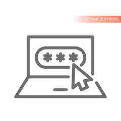 Laptop password login line vector icon. Masked characters user and account entre.