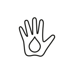 Hand with a drop inside. Isolated vector icon and logo on white background.