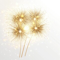 Golden Fireworks on White Background