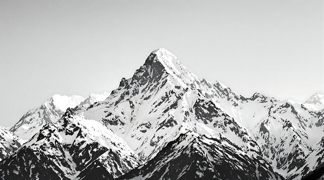 Black and white landscape photograph of a majestic, snow-capped mountain range. Ideal for themes of nature, adventure, travel, and exploration.

 - Powered by Adobe