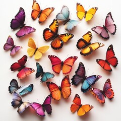  various colorful butterflies on white background 3 D