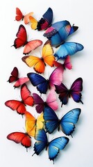  various colorful butterflies on white background 3 D