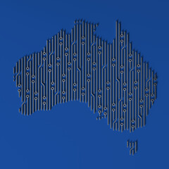 Australia Map Shaped Circuit Board Representing Digital Technology and Innovation.