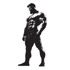 Strength in Motion – Black and White Bodybuilder Vector Illustration