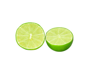 Half with slice of fresh green lime isolated on transparen png.