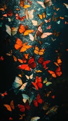 various brightly colored butterflies on a black background.