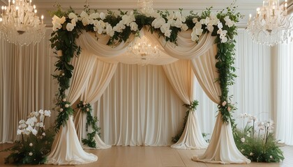Elegant jewish wedding chuppah with floral drapery design for celebrations
