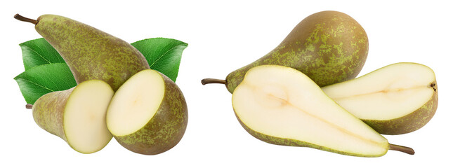Green conference pear isolated on white background with full depth of field