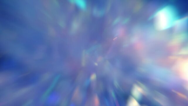 Laser neon red and blue light rays flash and glow. Light show. Optical Crystal Prism Beams. Blurred pastel unicorn background