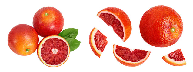 Blood red oranges isolated on white background . Top view. Flat lay