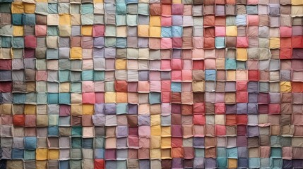 Fototapeta premium Colorful Mosaic Patchwork Quilt Design with Vibrant Squares in Various Shades Ideal for Home Decor and Textile Patterns
