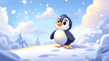 Naklejka premium 1.Concept 1: Childish background with funny little penguin